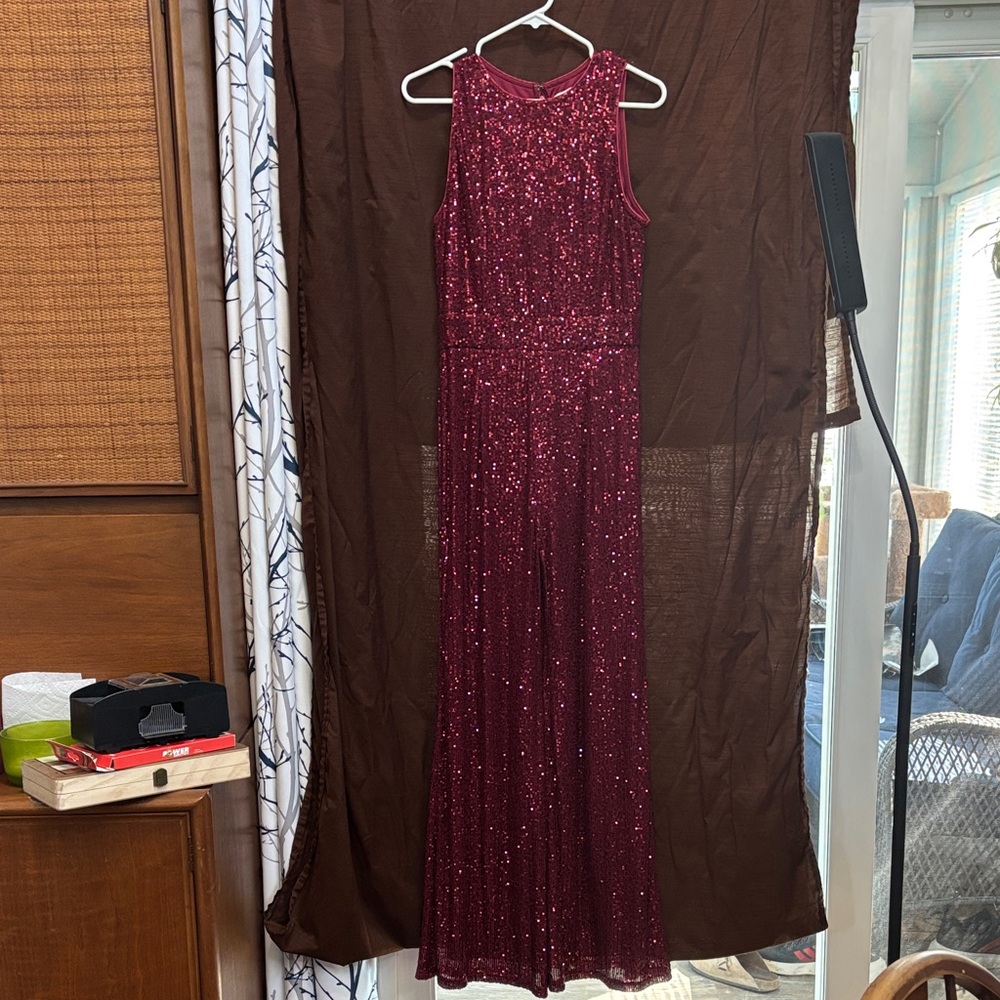 Baltic Born Burgundy Sequin Sleeveless Jumpsuit